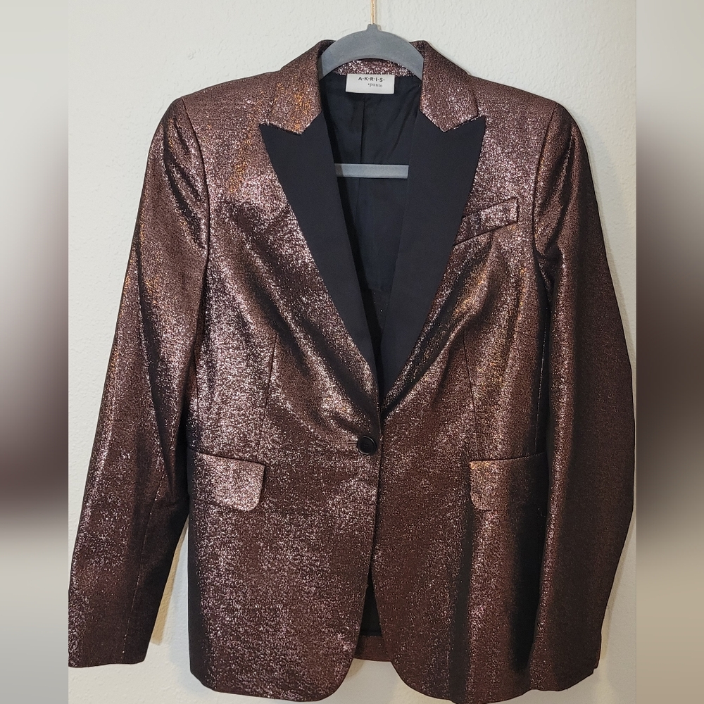 AKRIS PUNTO Blackberry Metallic Blazer Black Lapel Sz 8/ M NEW